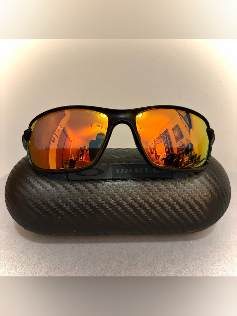 Oakley Carbon Shift Sunglasses with Orange Iridium Mirror Lenses -Black & Blue